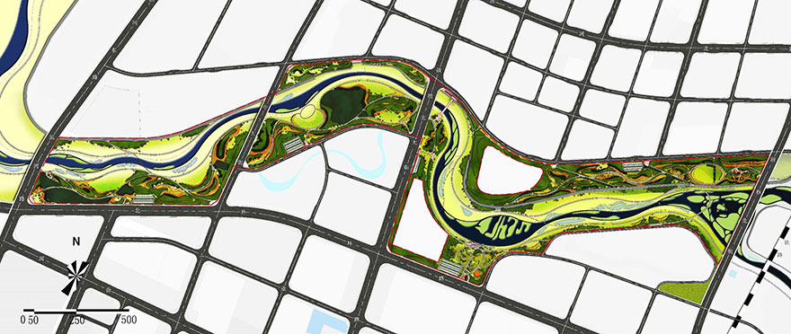 临汾涝洰河城区段生态治理景观规划-总平面图