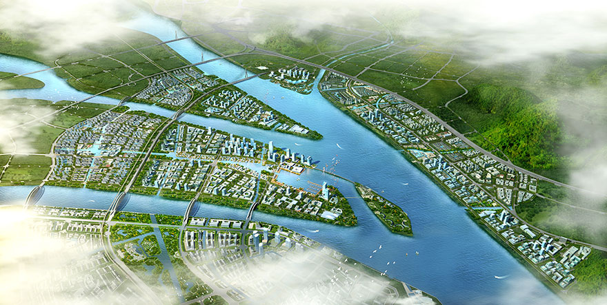 《广州南沙新区明珠湾区城市设计及起步区控制性详细规划》起步区城市设计鸟瞰图
